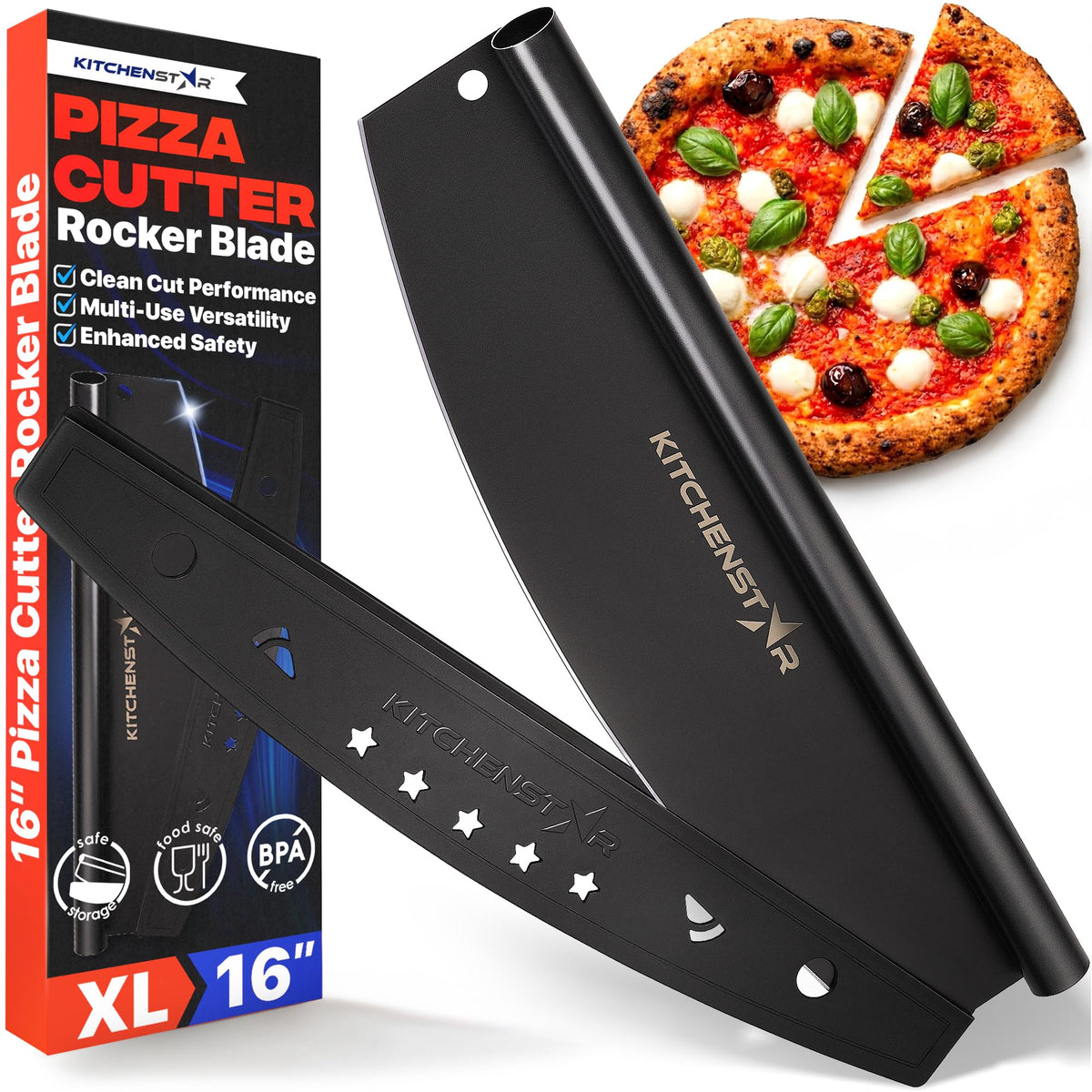 KitchenStar cortapizza basculante de 16 pulgadas para cortes rápidos y limpios
