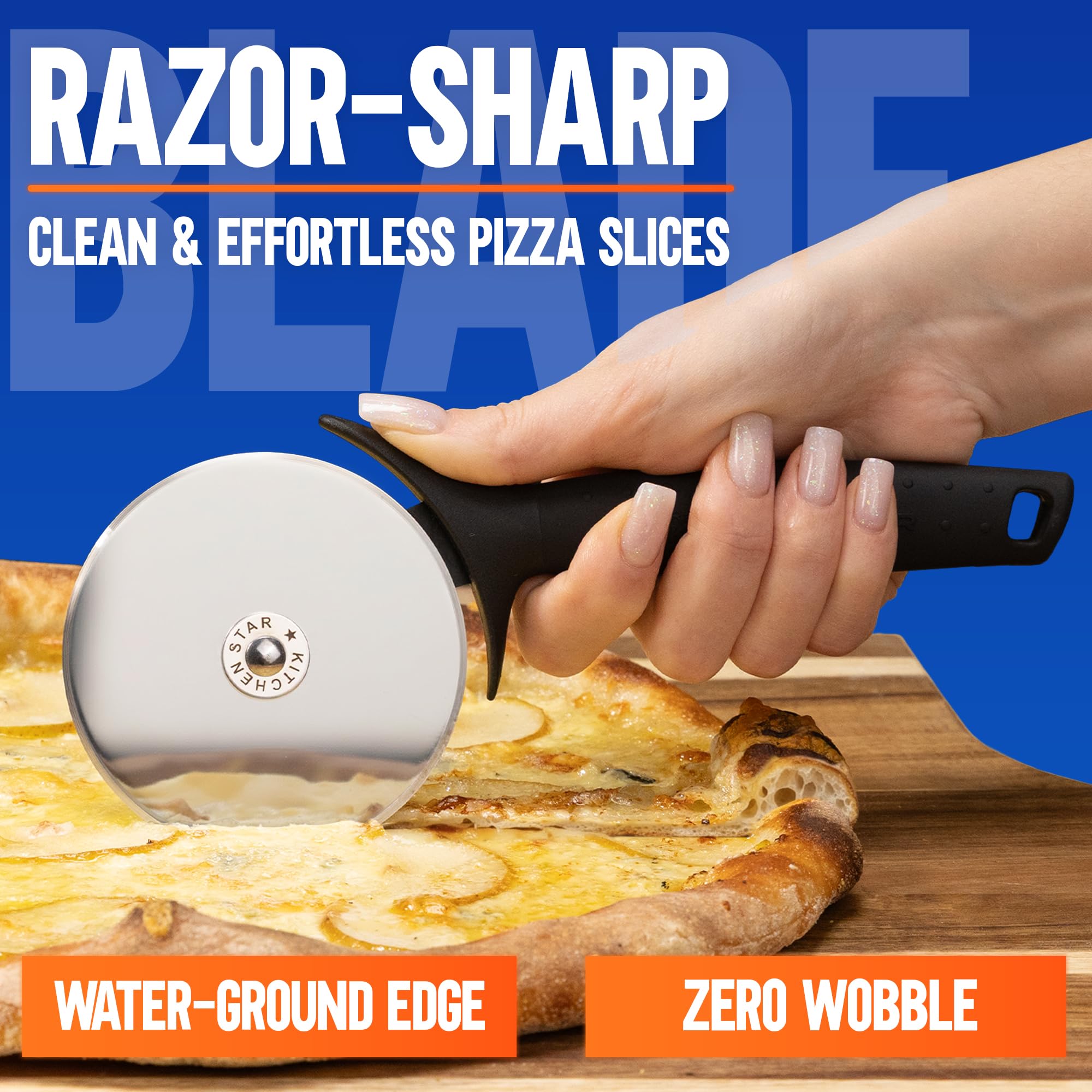 Mango ergonómico KitchenStar antideslizante para uso cómodo prolongado.