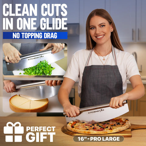 KitchenStar cuchilla acero inoxidable ofrece corte preciso y duradero para pizzas.