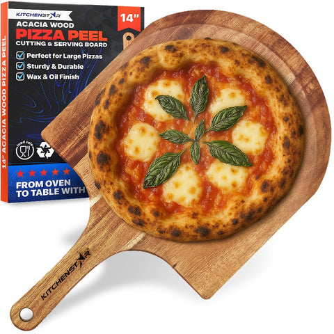 KitchenStar pala de pizza acacia 14 pulgadas desliza pizzas con precisión