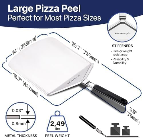 KitchenStar pala para pizza con mango plegable permite transferir la pizza sin quemarte.