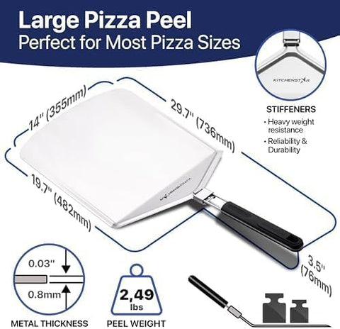 KitchenStar pala para pizza con mango plegable permite transferir la pizza sin quemarte.