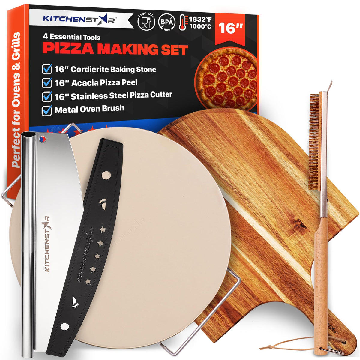 Piedra para pizza KitchenStar de 16 pulgadas mantiene la masa crujiente