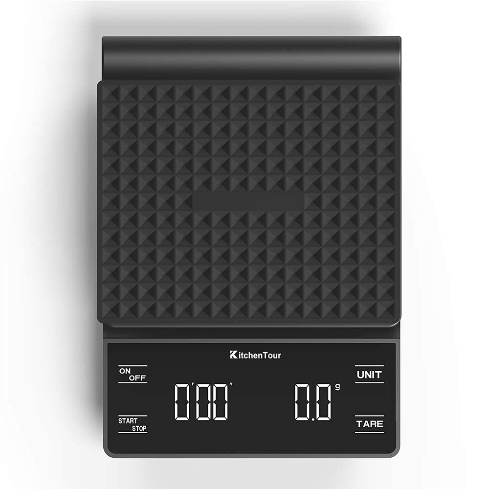 KitchenTour EK6002, plataforma de plástico resistente para mediciones precisas en café.