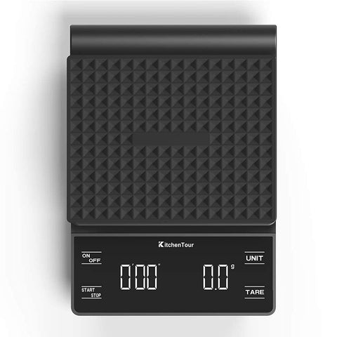 KitchenTour EK6002, plataforma de plástico resistente para mediciones precisas en café.