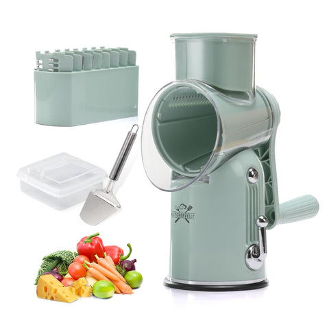 KitchenVelly rallador rotativo 5-en-1 para queso y verduras, rallado rápido.