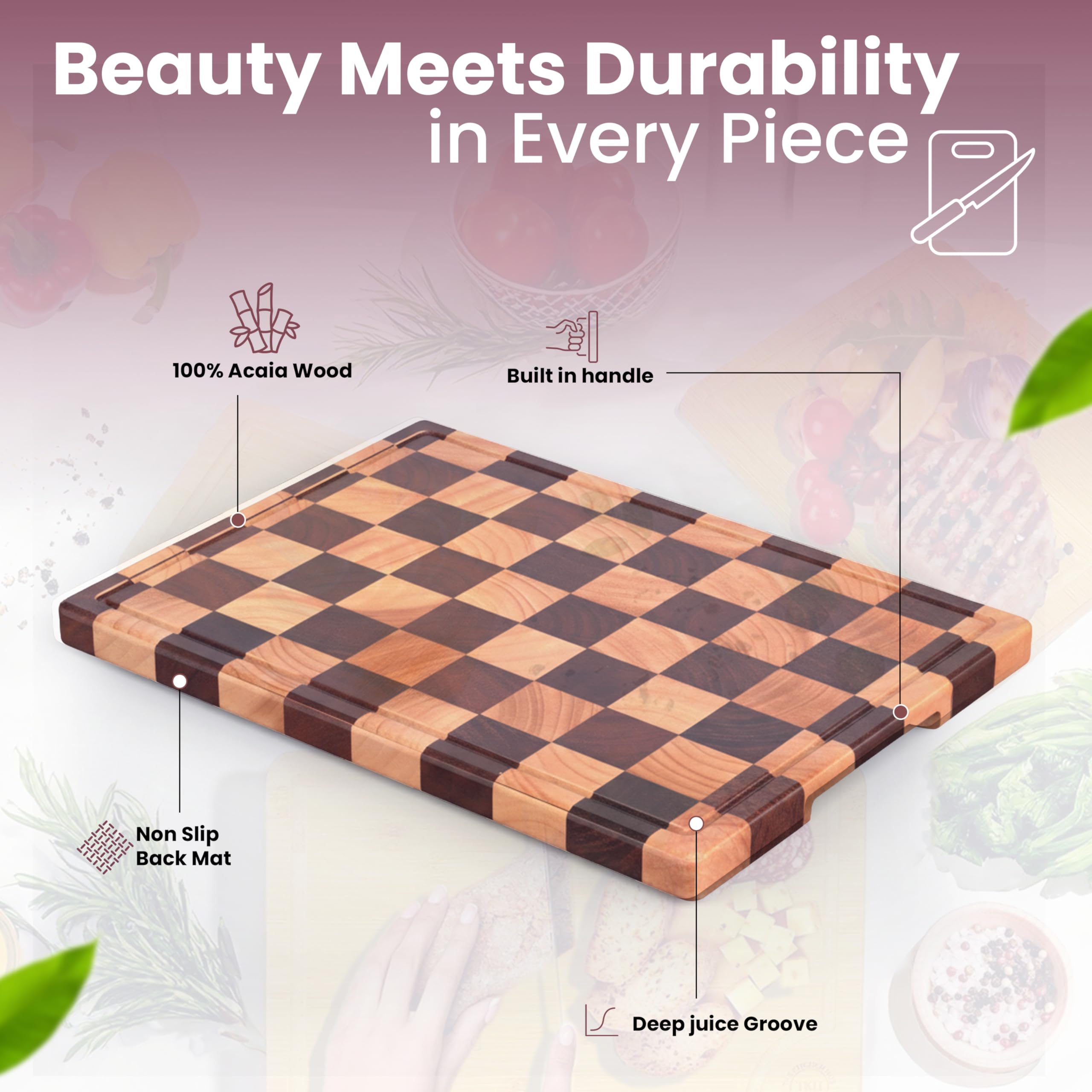 Kitchletic tabla para cortar verduras en madera, superficie estable para precisión.