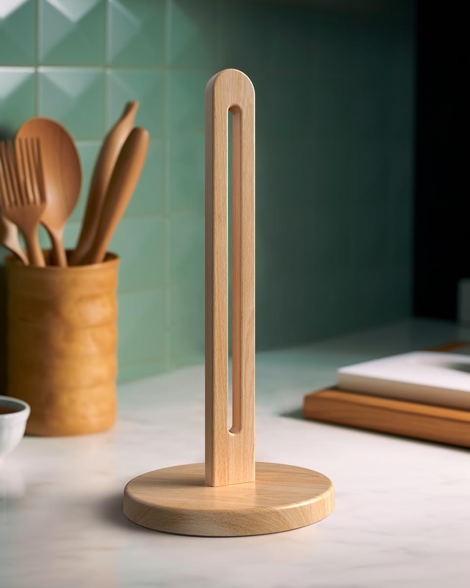 KitchLife portarrollos de haya con base antideslizante para encimeras estables.
