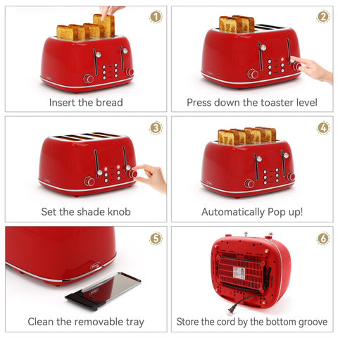Tostadora KITCHMIX 4 rebanadas diseño retro rojo para cocinas con estilo