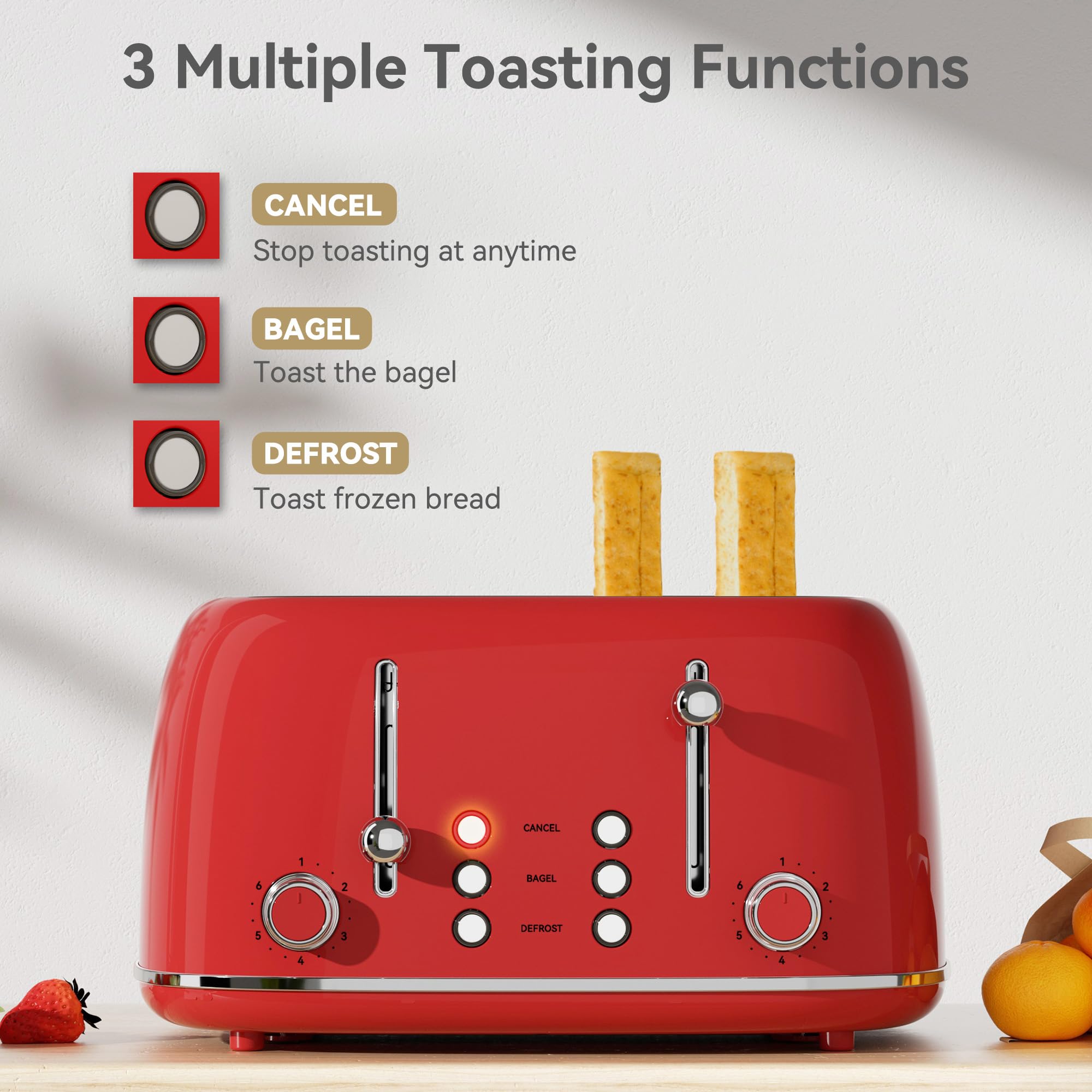 Tostadora KITCHMIX 4 rebanadas con ranuras de 1,5 pulgadas para panes anchos