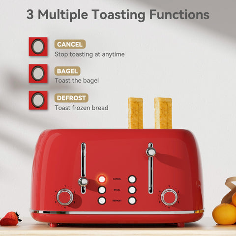 Tostadora KITCHMIX 4 rebanadas con ranuras de 1,5 pulgadas para panes anchos