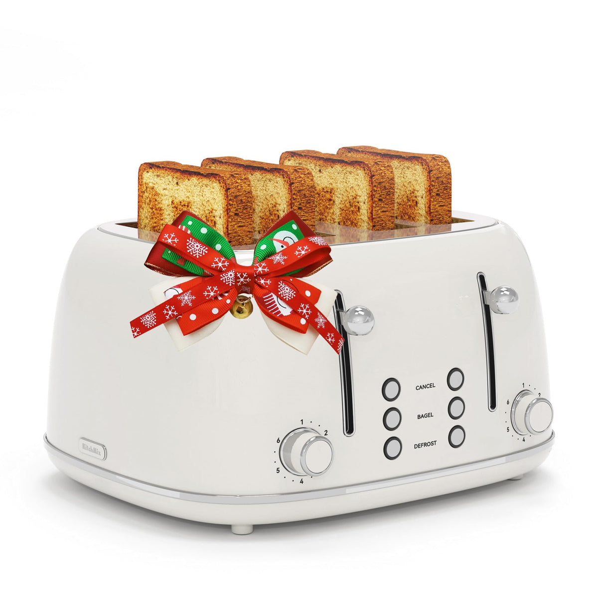 Tostadora Kitchmix de 4 rebanadas con diseño retro y acero inoxidable para cocina elegante