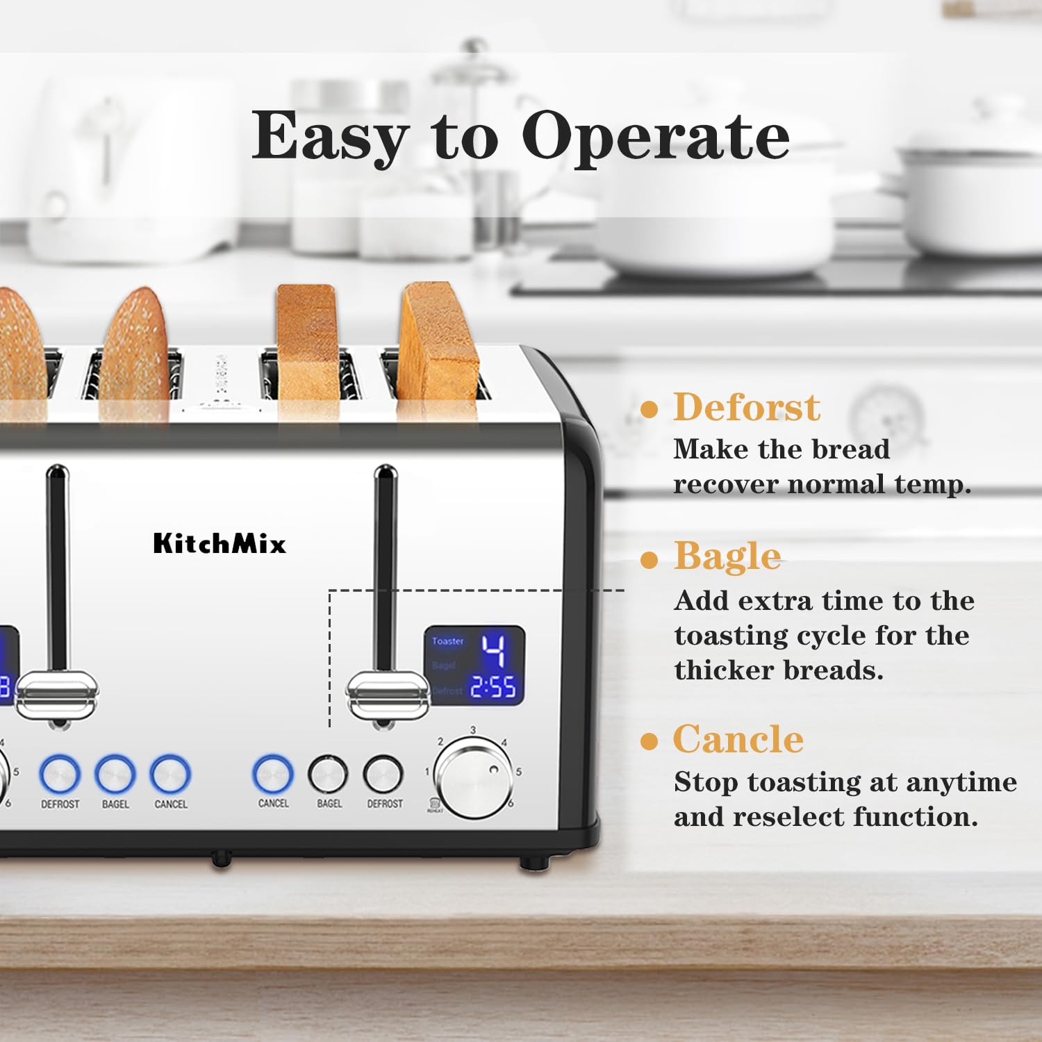 KitchMix: palanca de elevación manual para sacar el pan con seguridad.