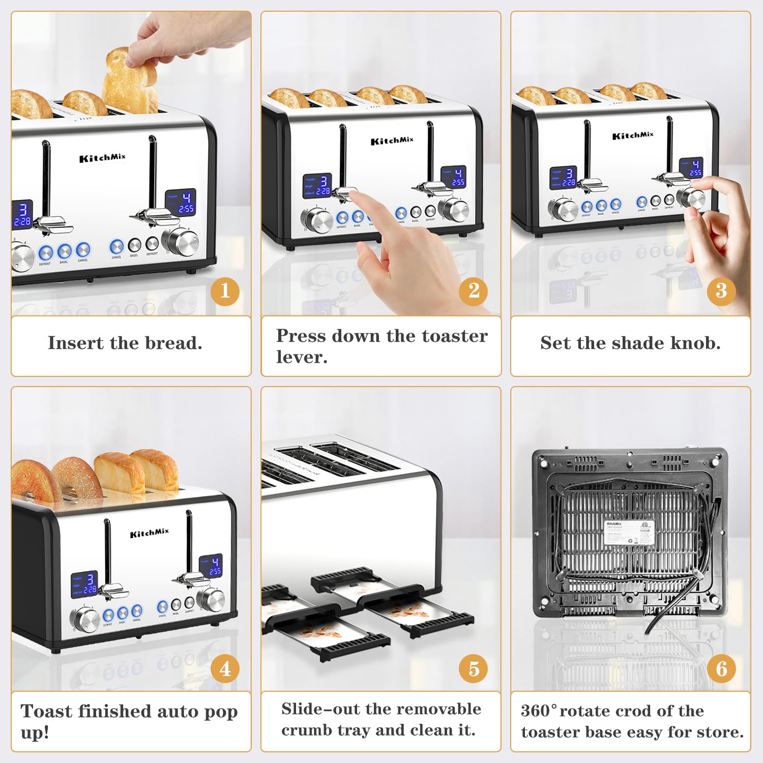KitchMix: ranuras de 1,5 pulgadas para pan, bagels y muffins.