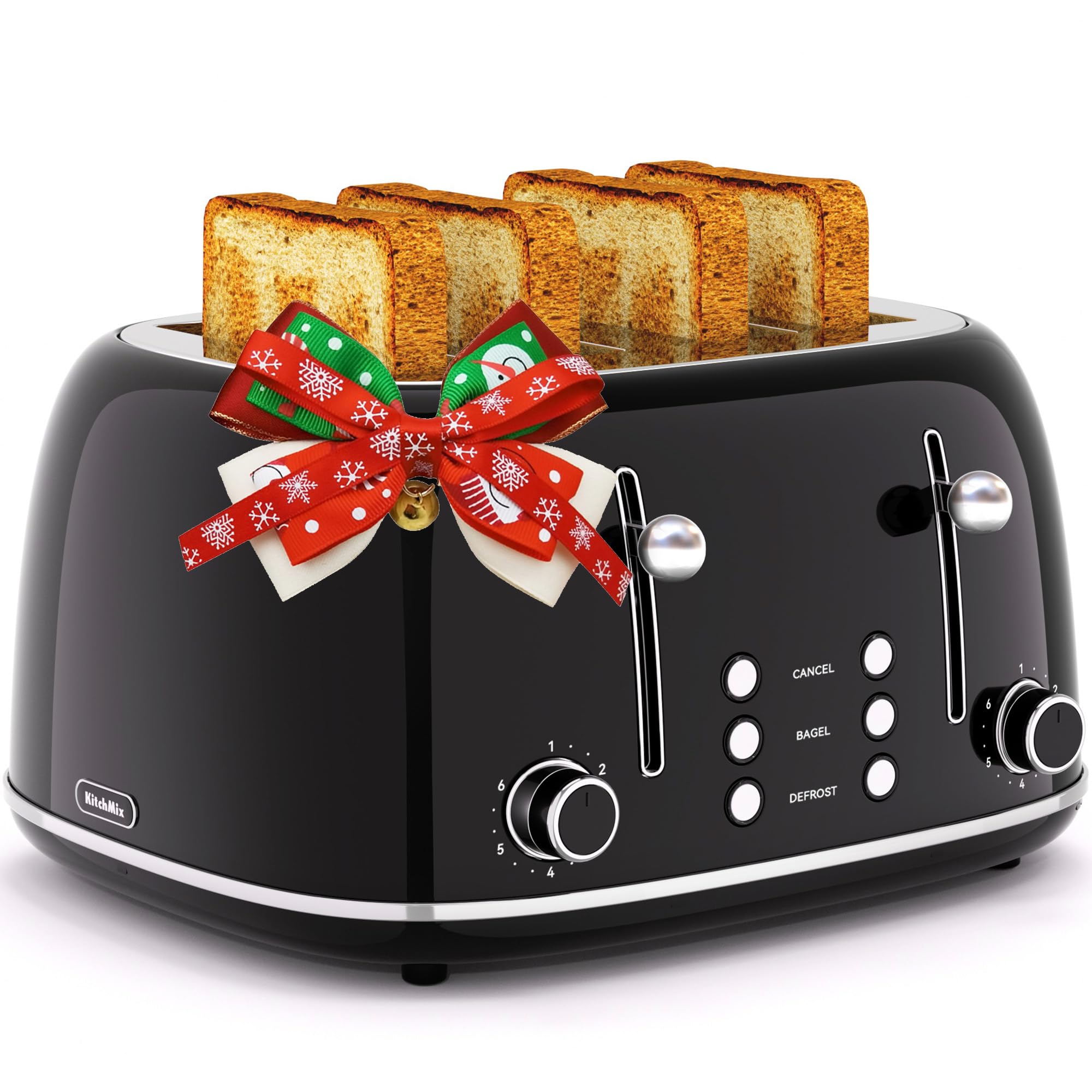 Tostadora KITCHMIX retro 4 rebanadas, dorado uniforme para desayunos rápidos.