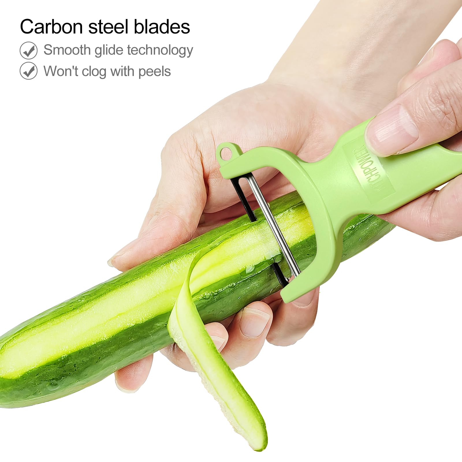 KITCHPOWER pelador, hoja de carbono, corte preciso para superficies curvas.