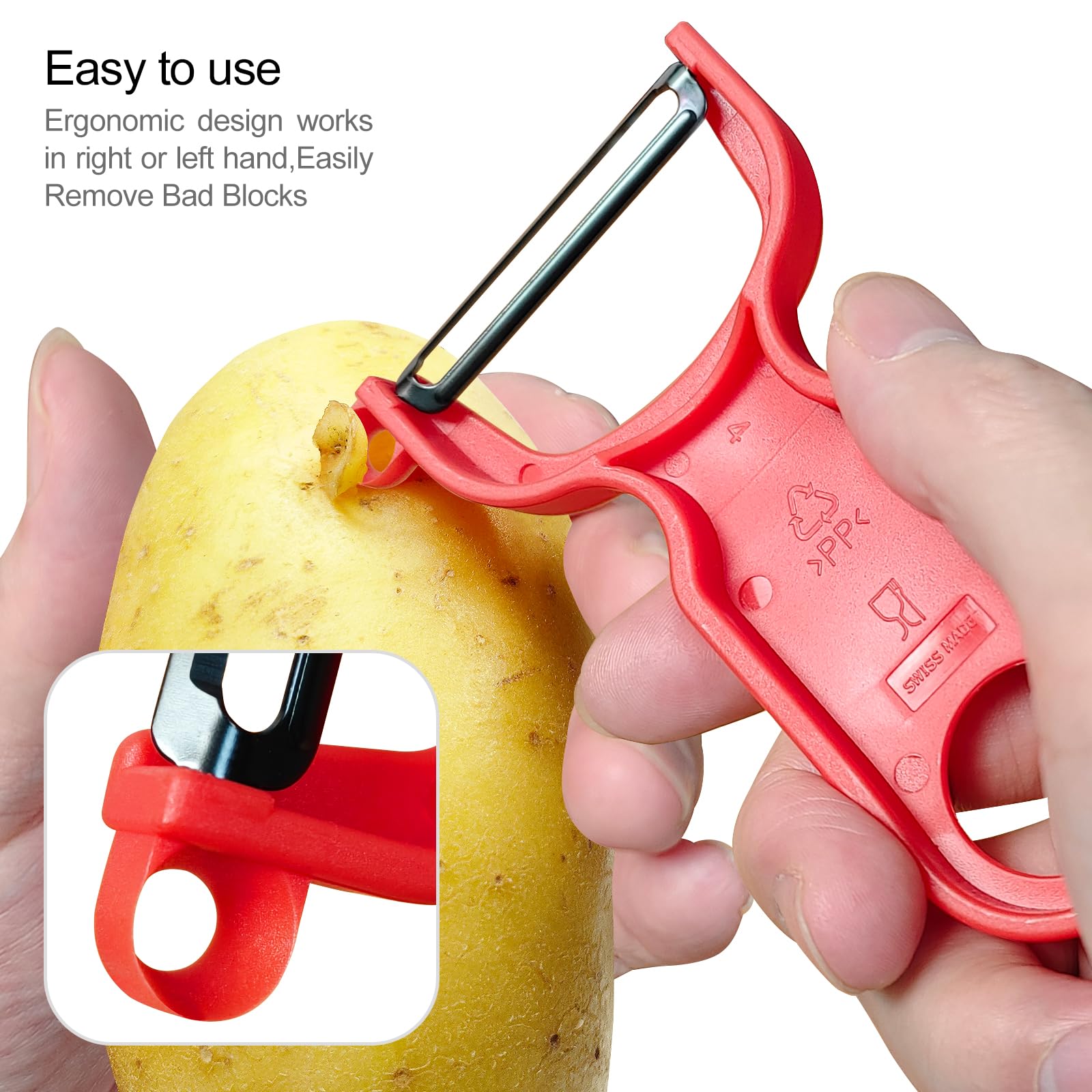 KITCHPOWER pelador amarillo, filo duradero, ideal para patatas y manzanas.