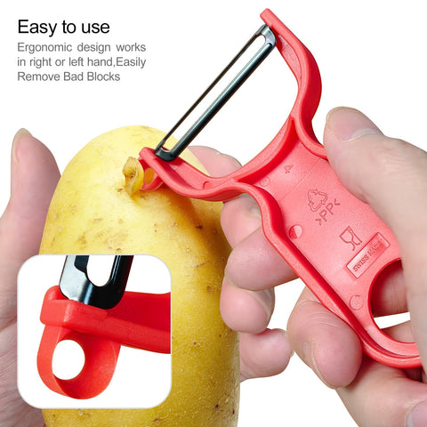 KITCHPOWER pelador amarillo, filo duradero, ideal para patatas y manzanas.