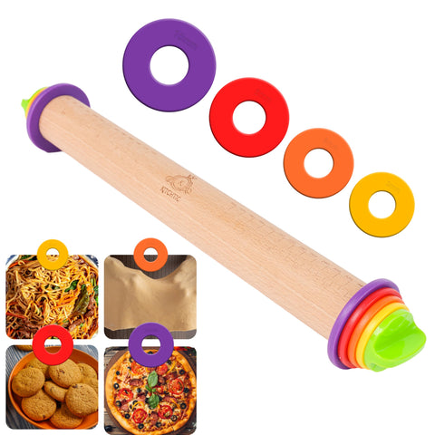 Rodillo ajustable KITCHTIC con anillos medidores para grosor uniforme de la masa