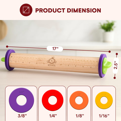 Rodillo para masa de galletas KITCHTIC con medidores para tamaño uniforme