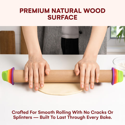 Rodillo de madera KITCHTIC con anillos para espesor preciso
