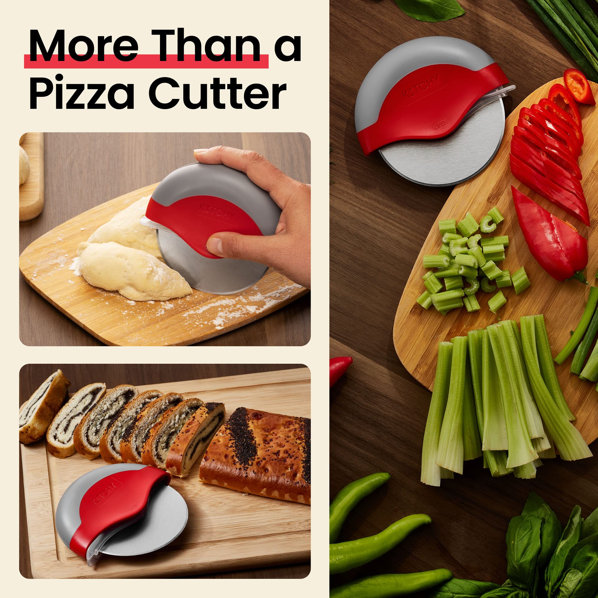 Uso diario en la cocina con el cortapizza Kitchy para pizzas caseras