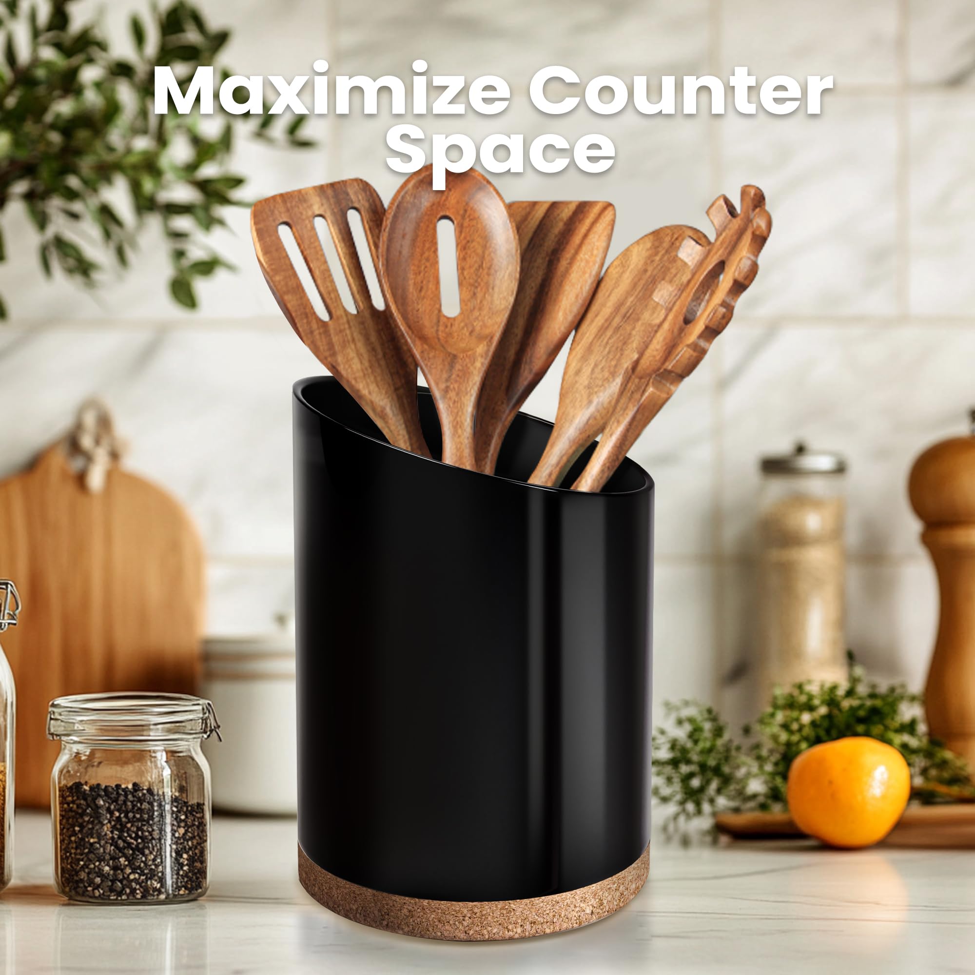 KITEISCAT porta-utensilios cerámico negro, diseño elegante para cocinas modernas.