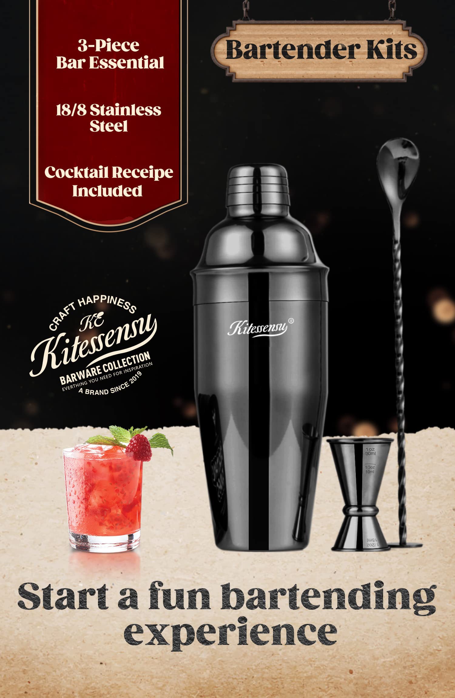 KITESSENSU conjunto-cocteleria-3-piezas: perfecto para empezar a crear bebidas