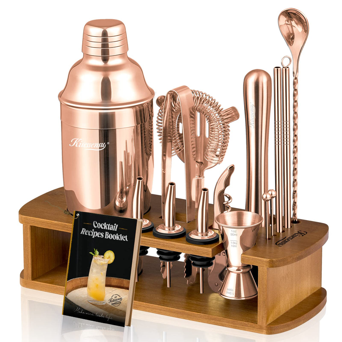 KITESSENSU coctelera rosada en soporte, ideal para exhibir y usar en casa.