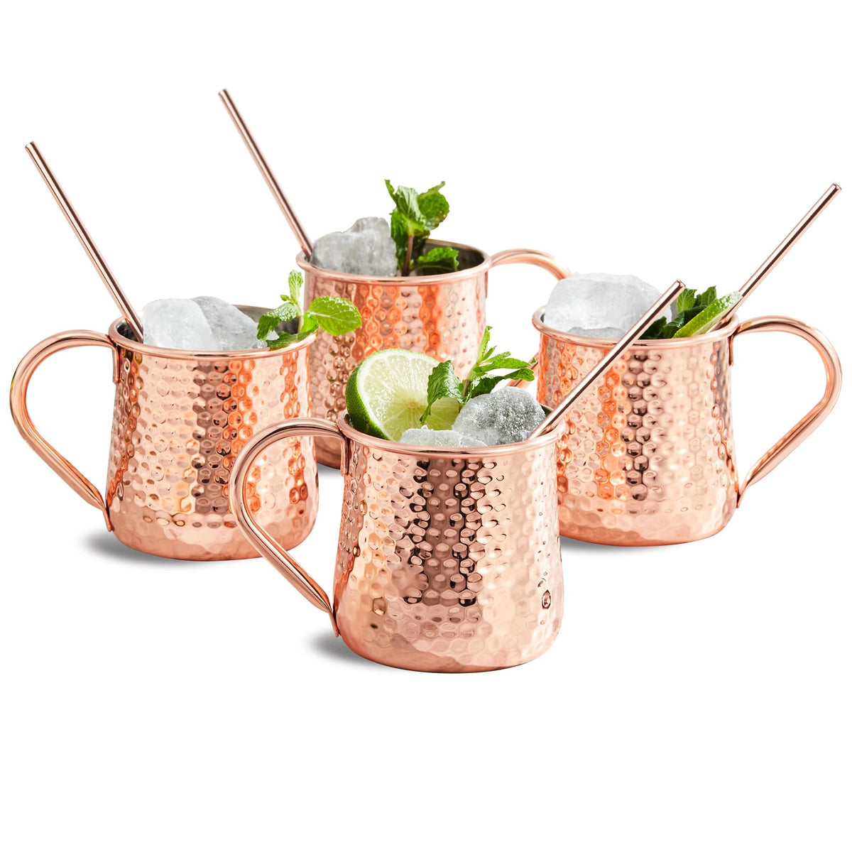 Vasos KITESSENSU Moscow Mule en cobre con acabado martillado, ideales para cocteles fríos.