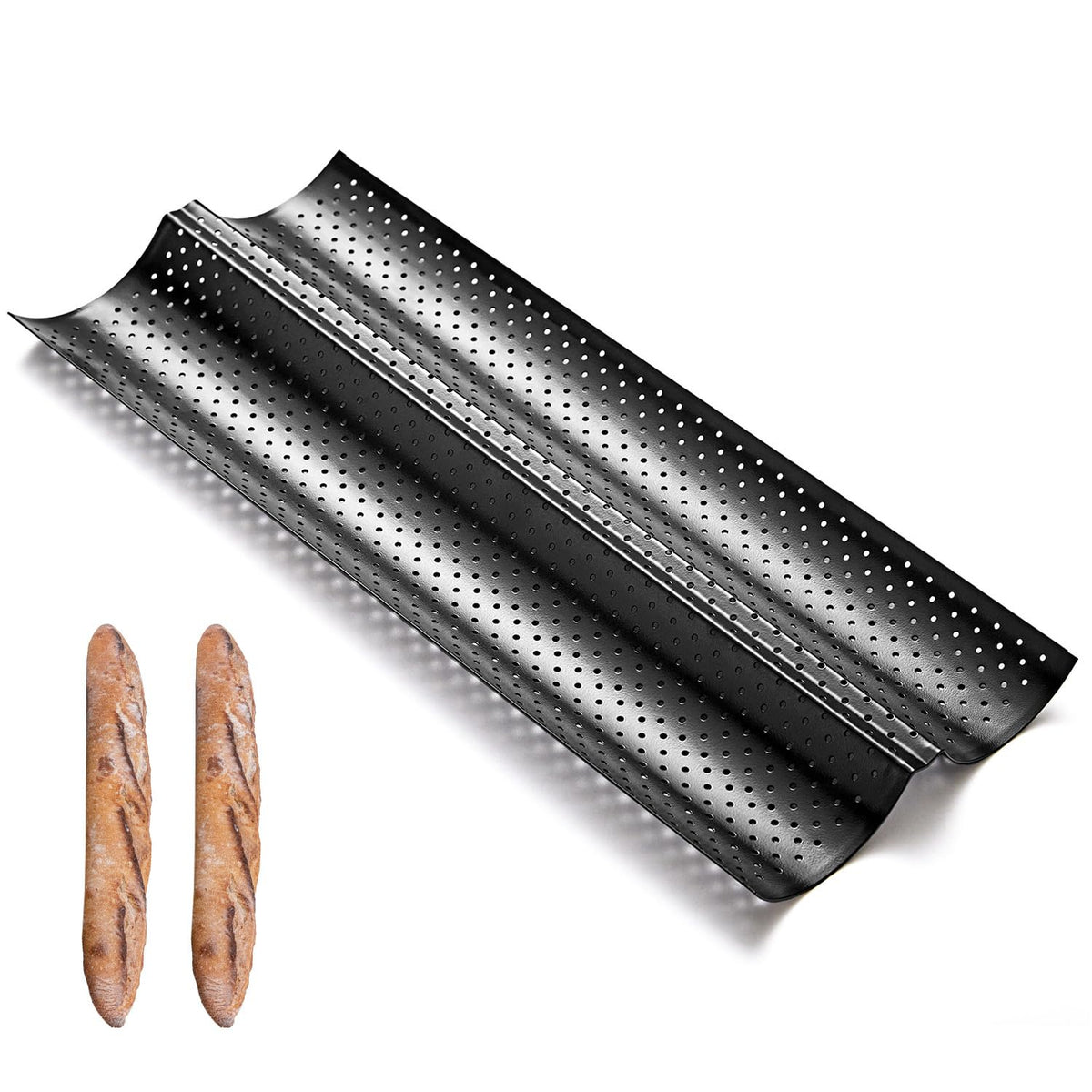KITESSENSU Pan baguette ventilado muestra dos hogazas perfectas y crujientes.