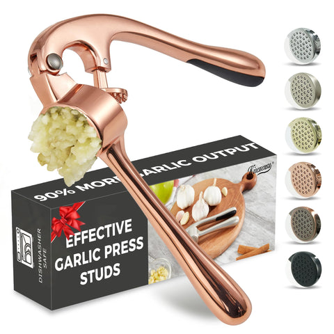 KITESSENSU prensa de ajos rosado dorado, ergonómica para prensar con comodidad