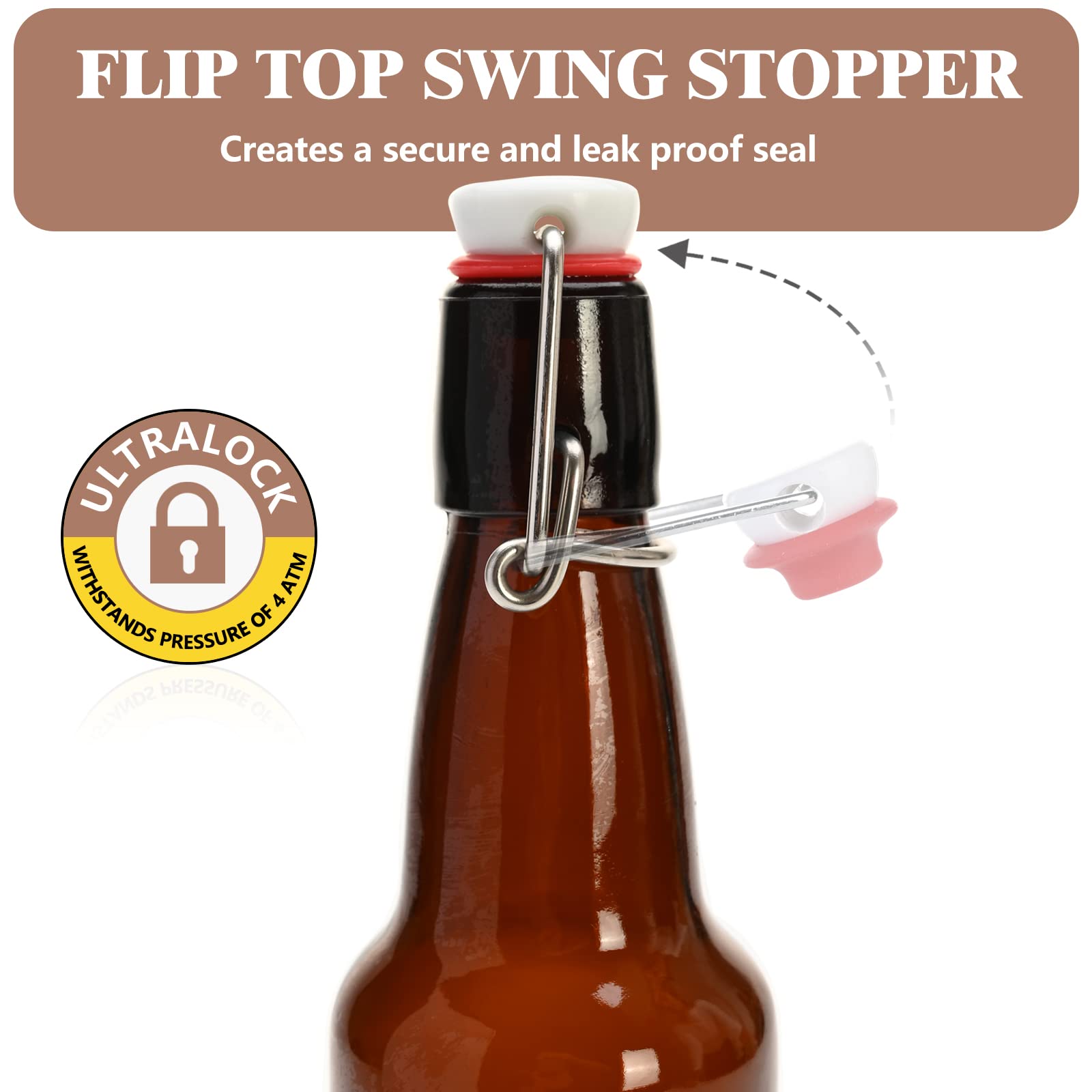 KITGLASCUP botella 12oz ámbar con cierre inoxidable, ideal para fermentación