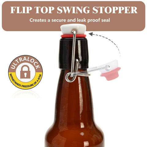 KITGLASCUP botella 12oz ámbar con cierre inoxidable, ideal para fermentación