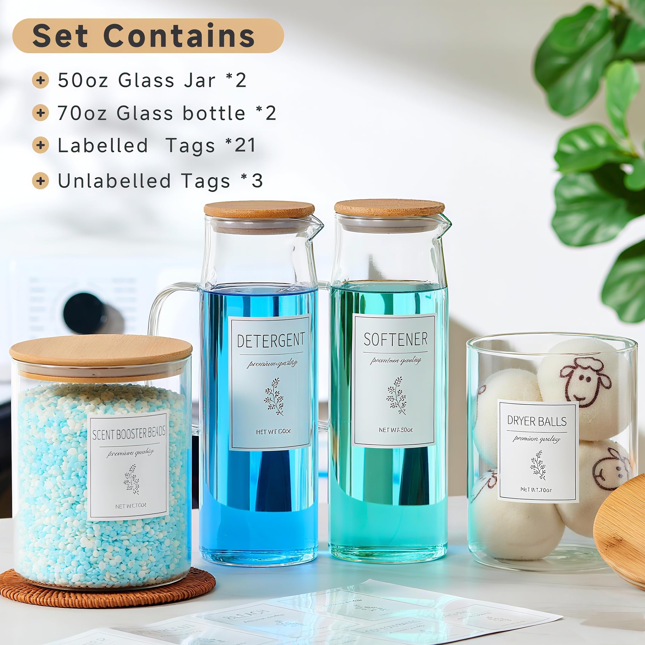 KitHero botellas de vidrio para lavandería de 50 oz y diseño compacto.
