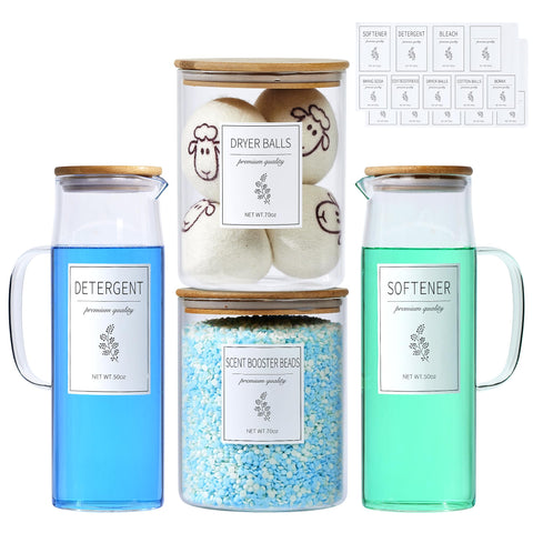 KitHero botellas de vidrio para lavandería de 70 oz con manejo cómodo.