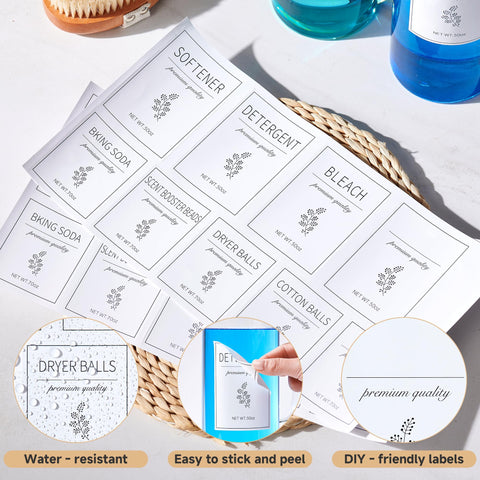 KitHero etiquetas reutilizables para identificar detergentes y suavizantes.