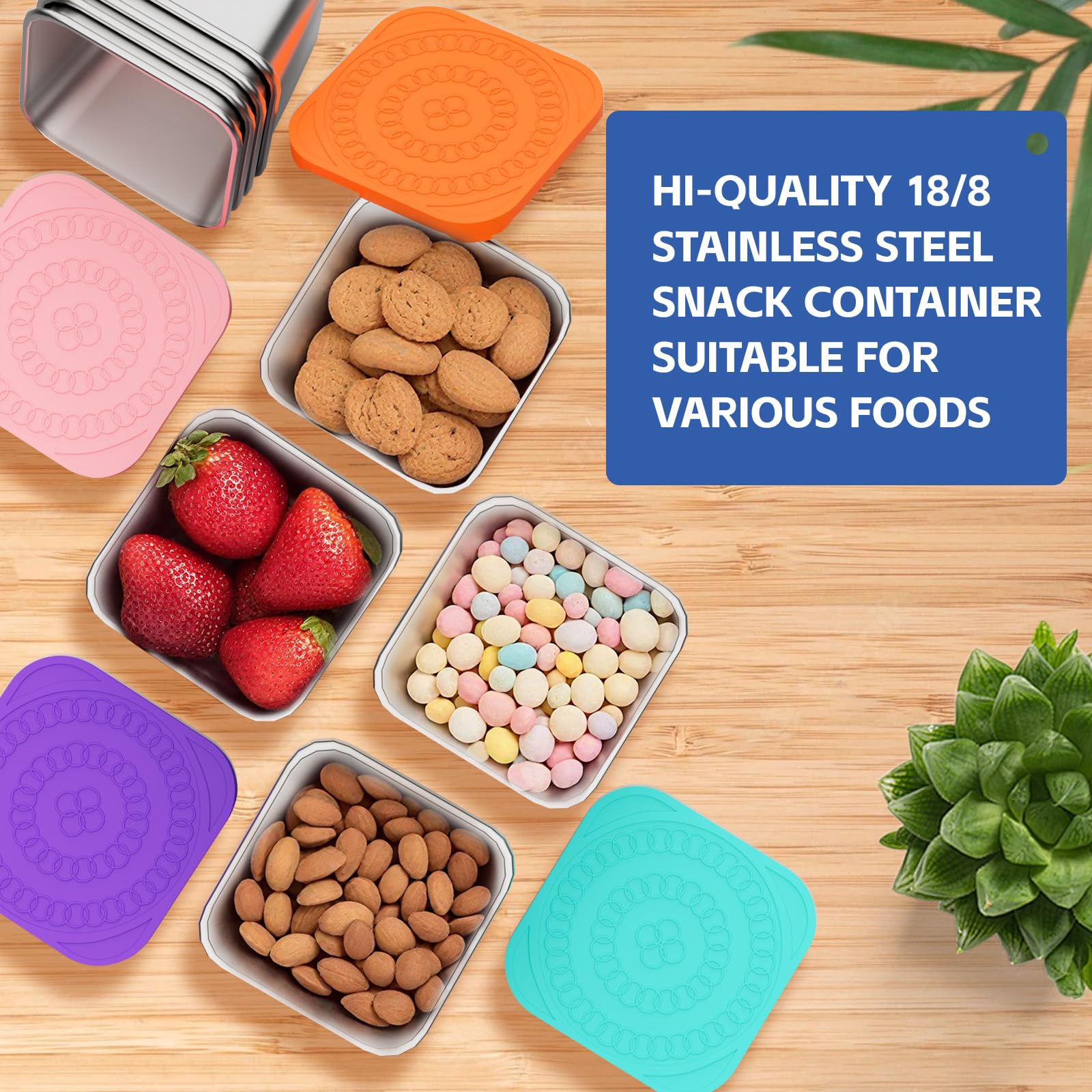 Tapa de silicona libre de BPA facilita almacenamiento de condimentos y frutos secos.