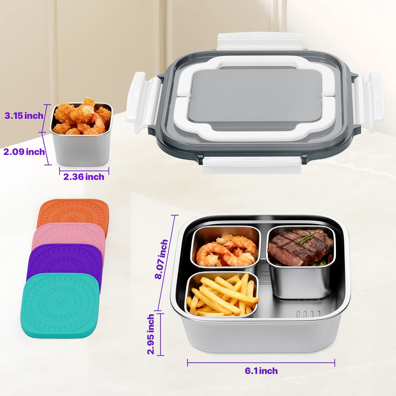 Kitlead contenedor grande 1,5 litros en acero inoxidable para porciones.