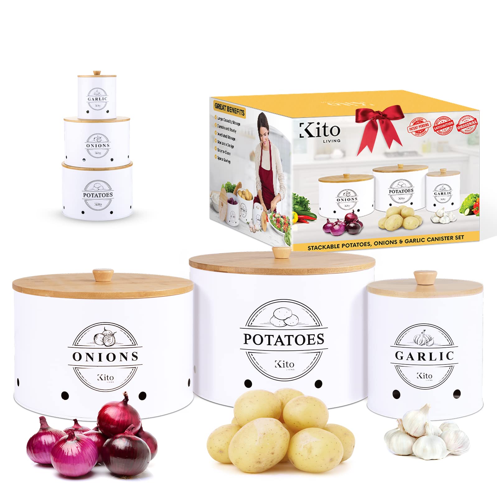 Conjunto de contenedores Kito LIVING apilables para cocina, organización elegante.