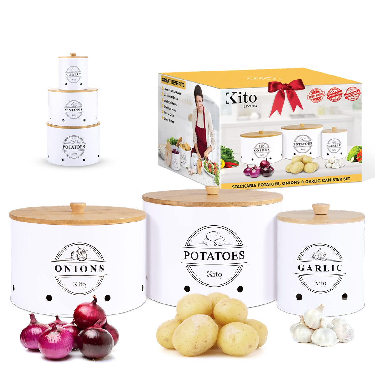 Conjunto de contenedores Kito LIVING apilables para cocina, organización elegante.