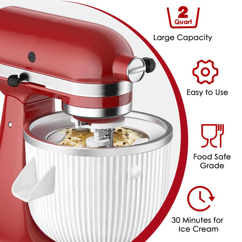 KITOART accesorio de helado para KitchenAid, compatible con 6 qt y más, flexibilidad de uso.