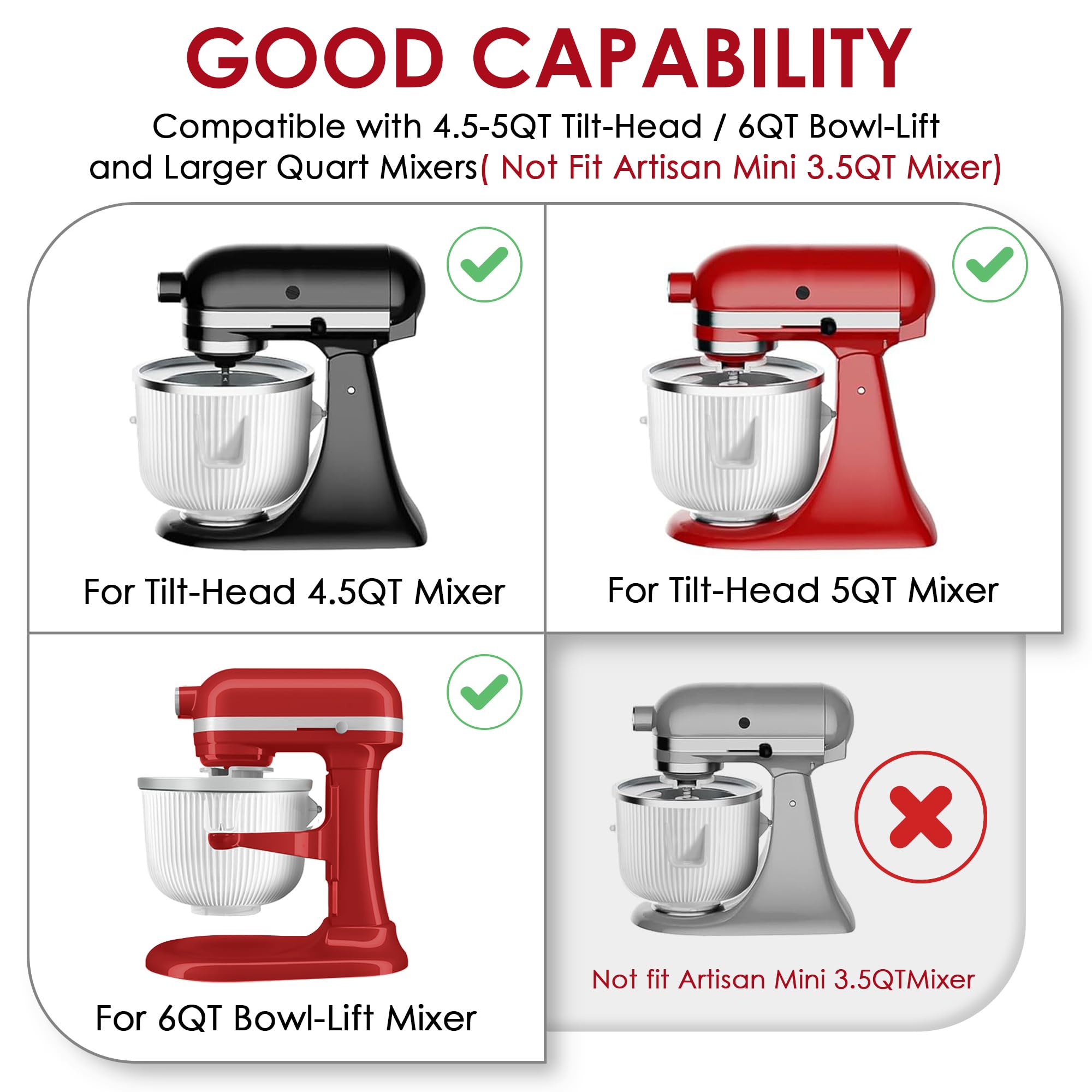 KITOART Accesorio para helado con interfaz dual, ideal para diferentes modelos de KitchenAid.