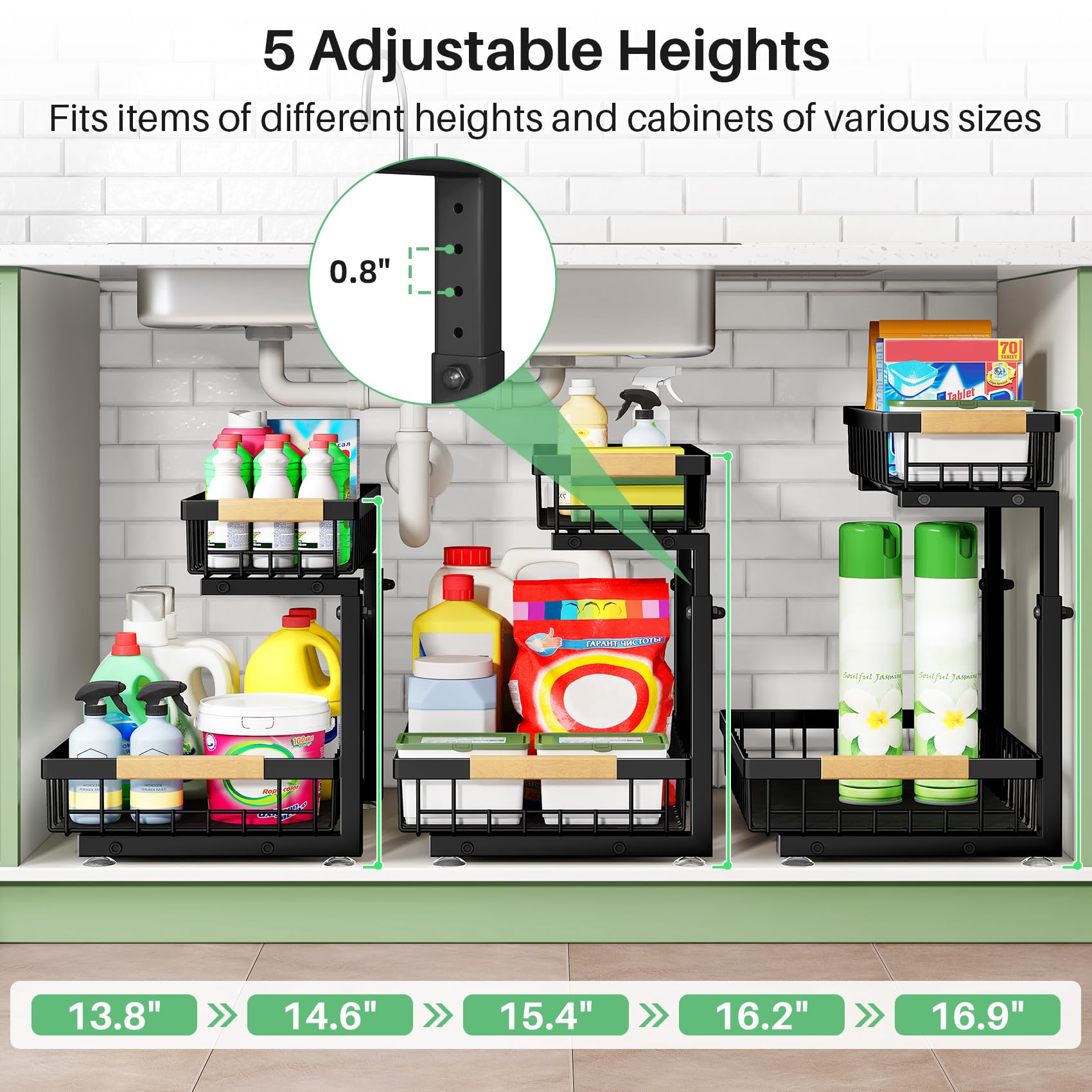 Kitstorack organizador bajo fregadero deslizante 2 niveles, perfecto para cocina.