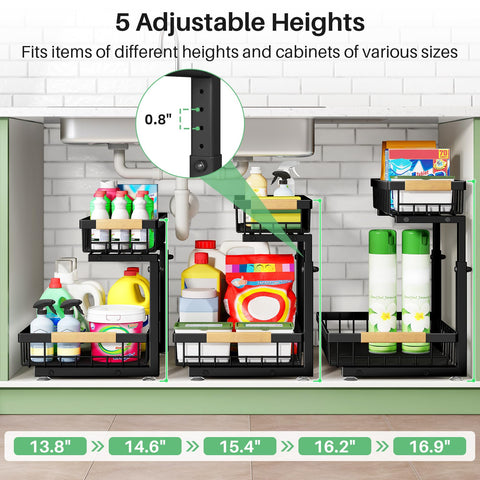Kitstorack organizador bajo fregadero deslizante 2 niveles, perfecto para cocina.