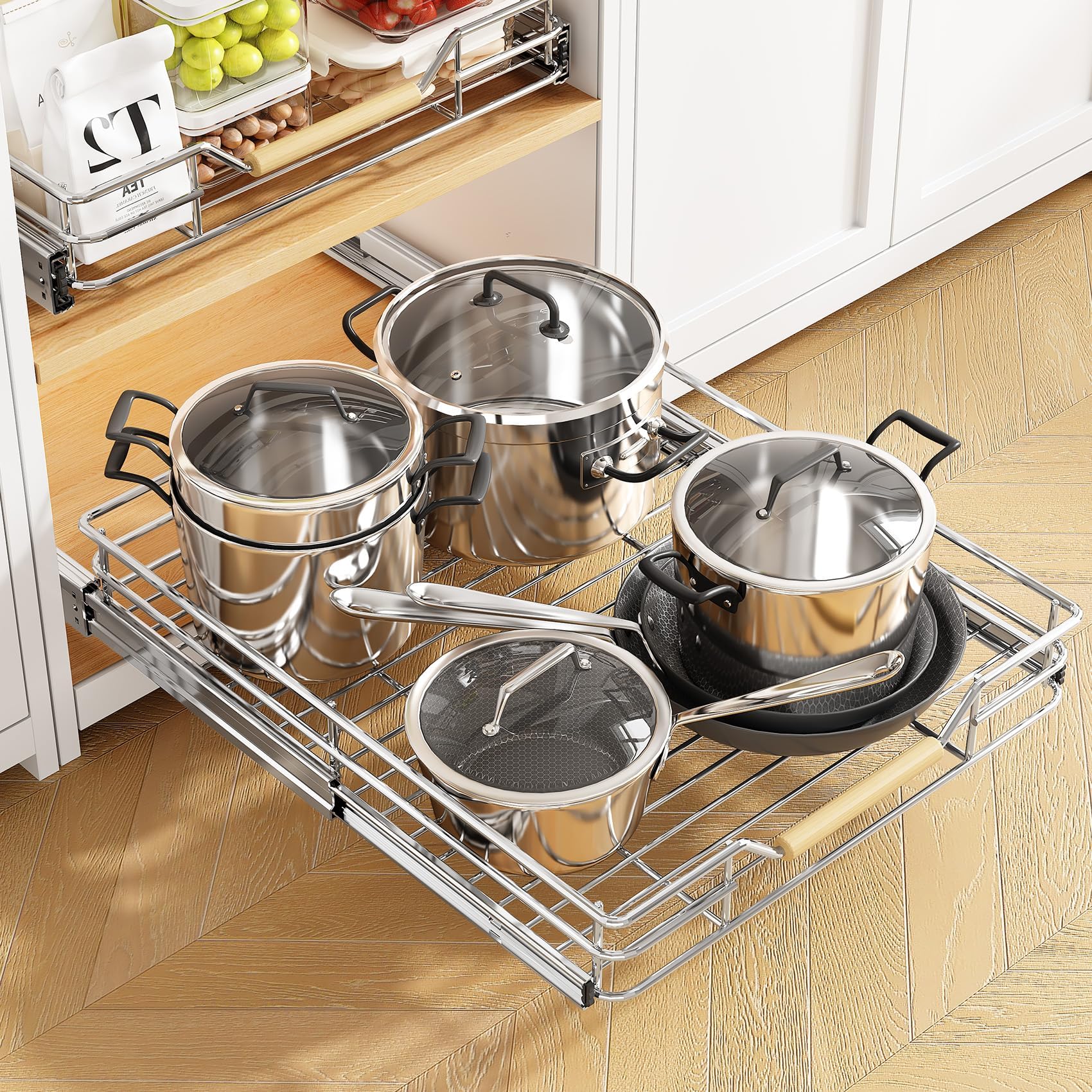 Kitstorack organizador para armario maximiza el espacio en la cocina.