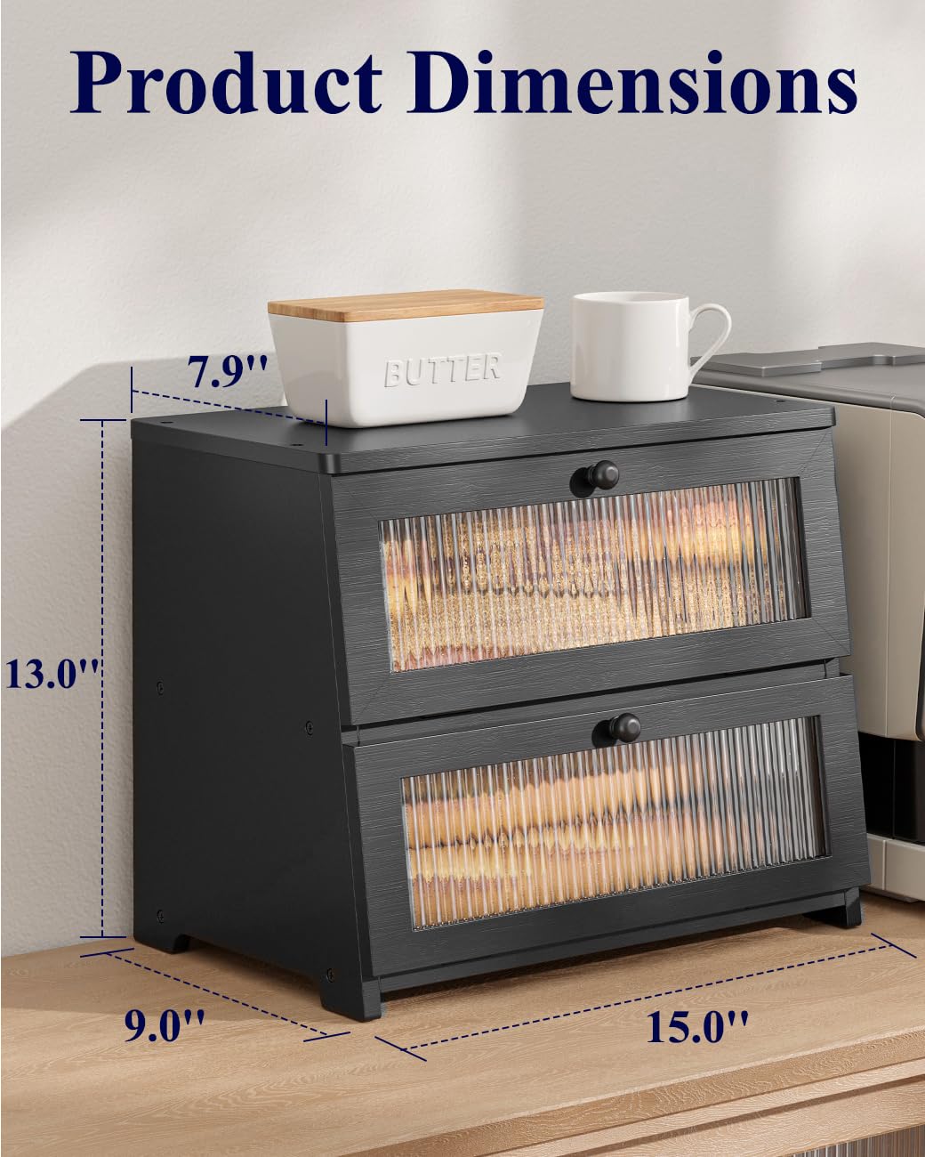 Caja de pan Kitsure, tapa imantada para acceso rápido y seguro