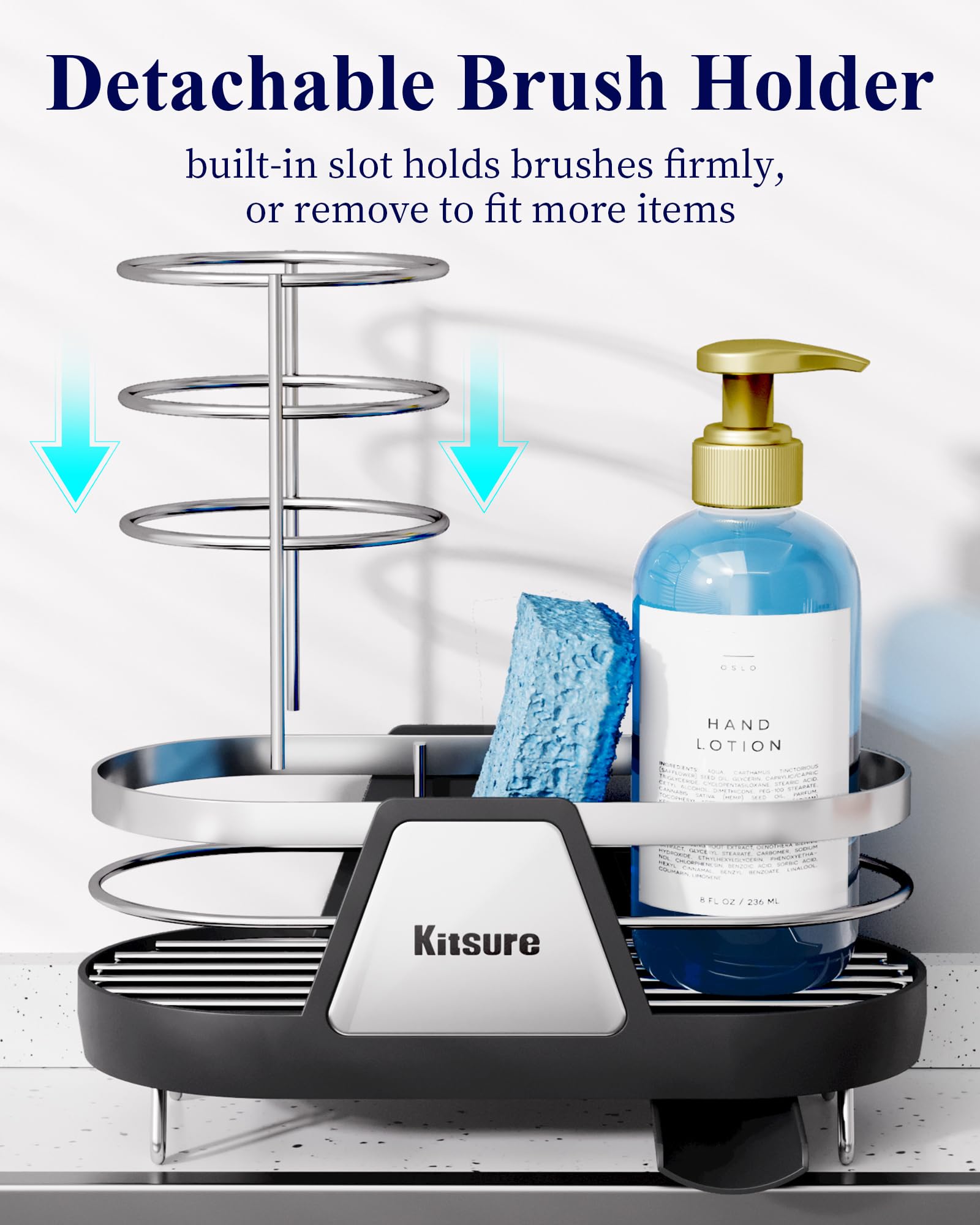 Kitsure drenaje de 270° dirige el agua al fregadero sin inclinación.