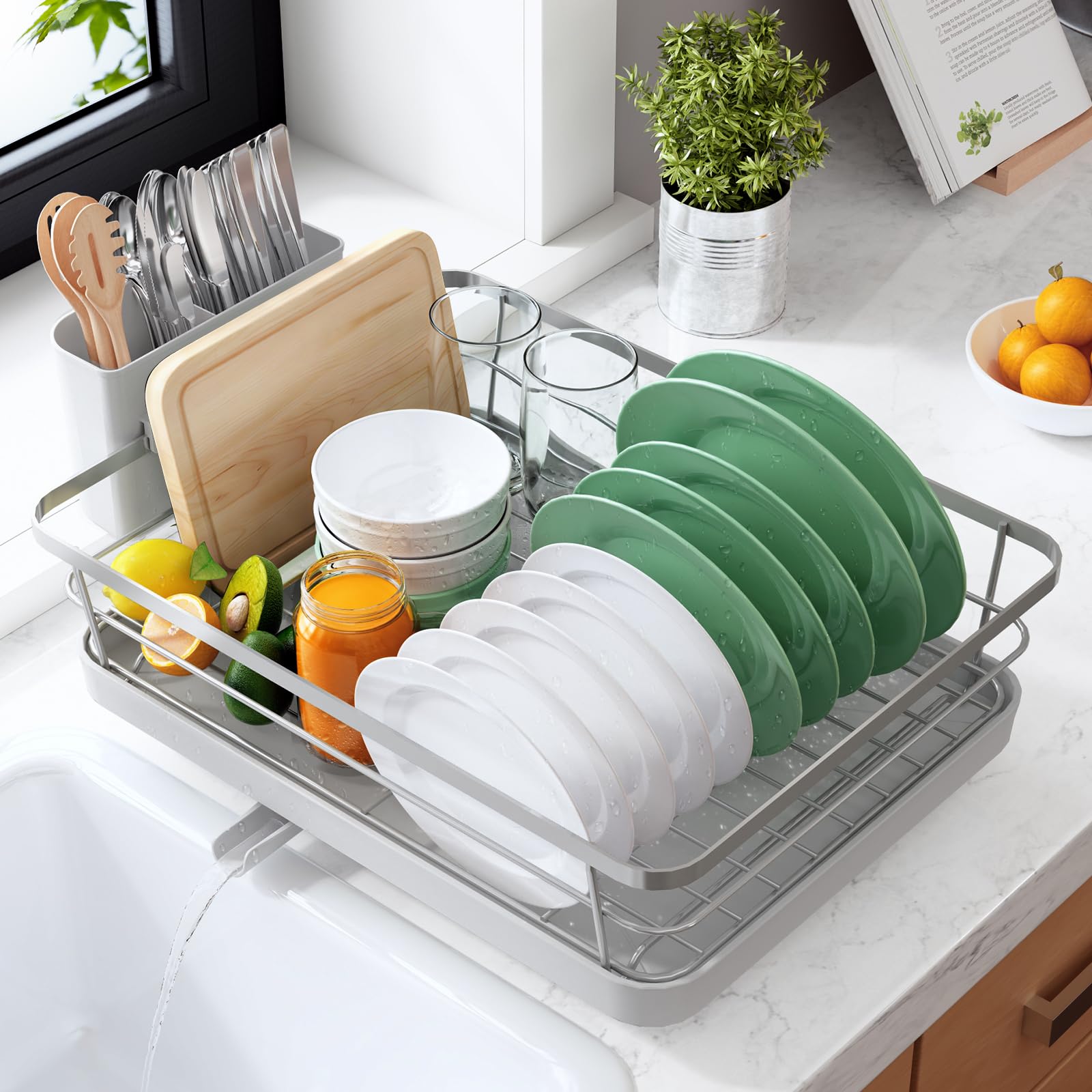 Kitsure escurridor de platos en encimera, maximiza el espacio y organiza vajilla.