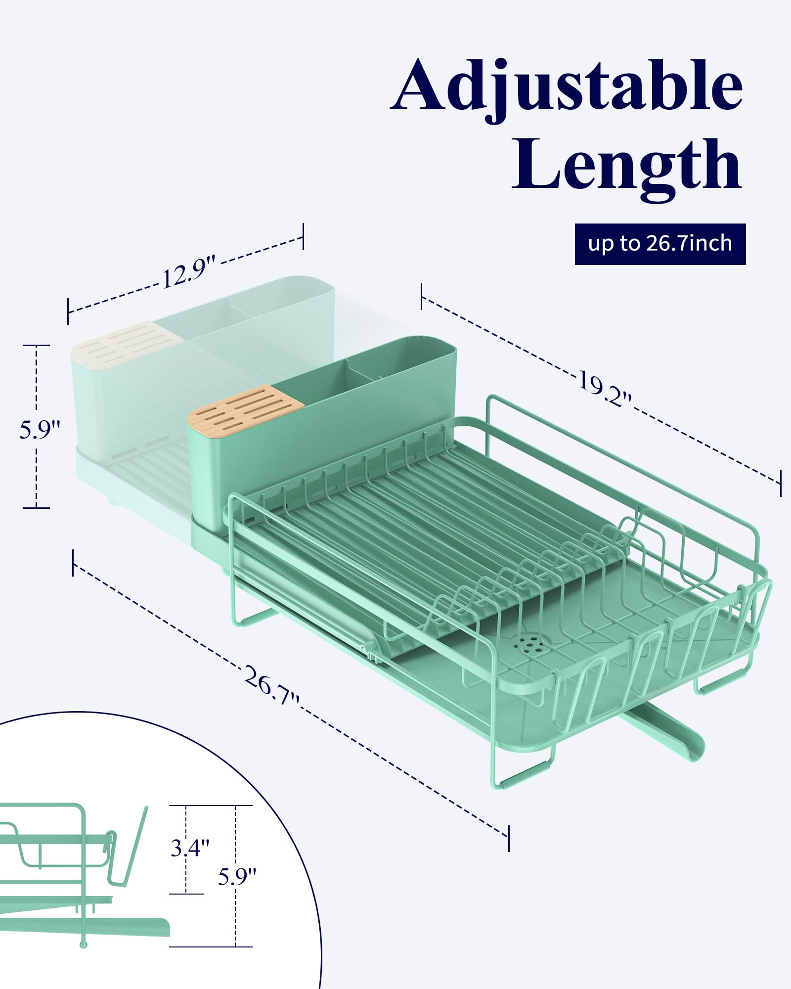 Kitsure escurridor de platos extensible con bandeja para cubiertos y tazas, organización eficiente.